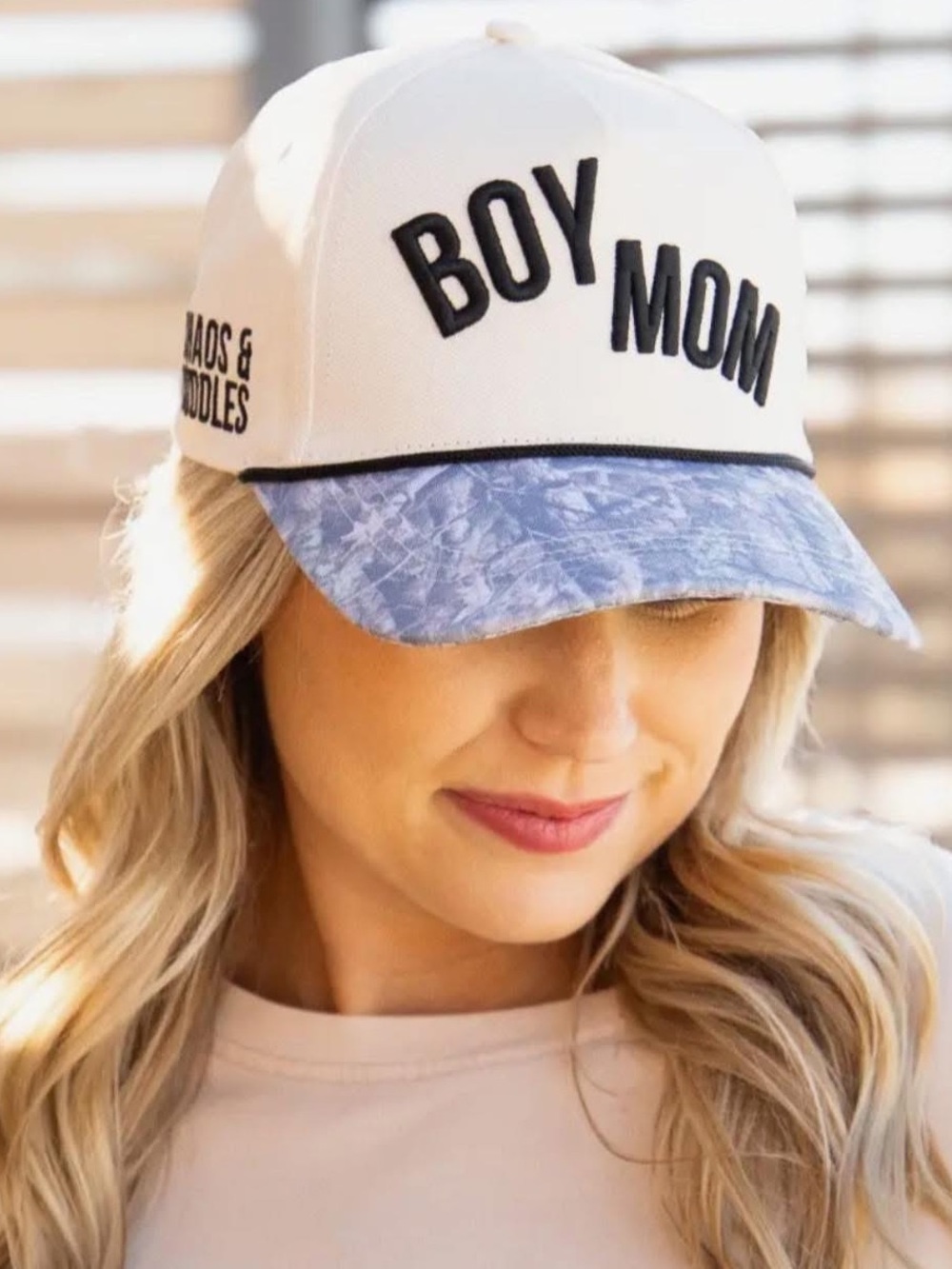 "BOY MOM" White & Black Baseball Cap